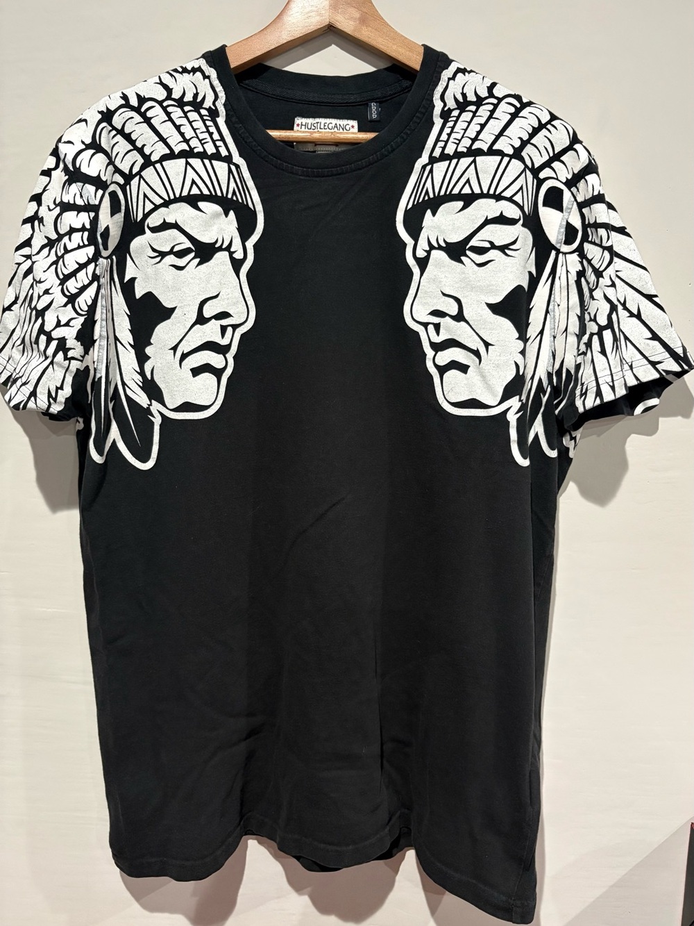 Hustle Gang Black Short-Sleeve Tee with White Native Head Shoulder Graphics